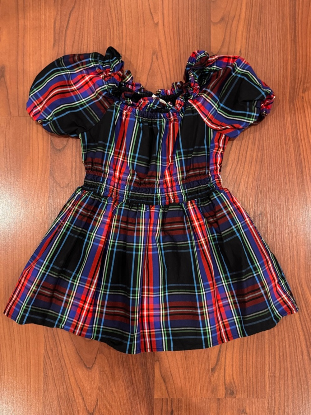 J. Crew Crewcuts Tartan Plaid Holiday Puff Sleeve Smocked Mini Dress size 4